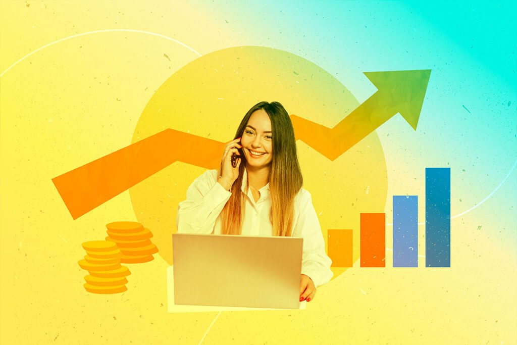 mulher jovem fazendo levantamento do roi marketing