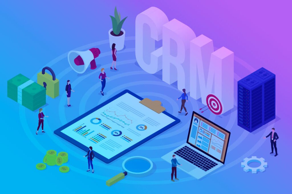 representação gráfica ilustrativa de um sistema de CRM (Customer Relationship Management) de vendas